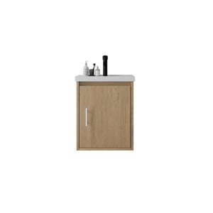 English Elm 16 Inch Floating Vanity with Ceramic Sink Soft Close Cabinet for Small Bathrooms Oak B2775P510790