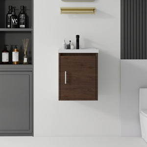 English Elm 16 Inch Floating Vanity with Ceramic Sink Soft Close Cabinet for Small Bathrooms Brown B2775P510791