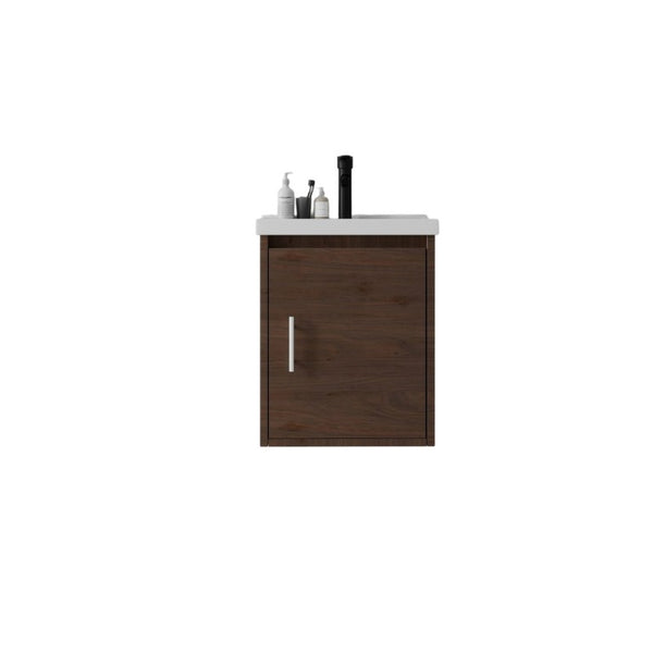English Elm 16 Inch Floating Vanity with Ceramic Sink Soft Close Cabinet for Small Bathrooms Brown B2775P510791