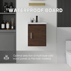 English Elm 16 Inch Floating Vanity with Ceramic Sink Soft Close Cabinet for Small Bathrooms Brown B2775P510791