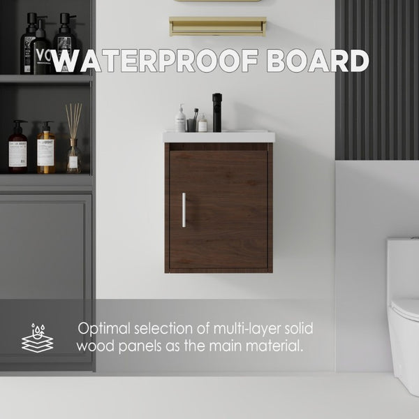 English Elm 16 Inch Floating Vanity with Ceramic Sink Soft Close Cabinet for Small Bathrooms Brown B2775P510791