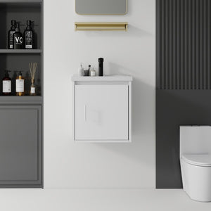 English Elm 20 Inch Floating Bathroom Vanity with Plywood Cabinet and Ceramic Sink for Small Spaces White B2775P510792