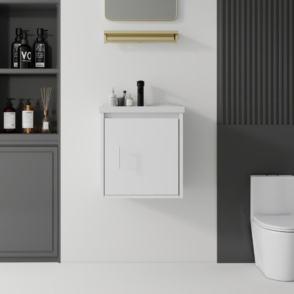 English Elm 20 Inch Floating Bathroom Vanity with Plywood Cabinet and Ceramic Sink for Small Spaces White B2775P510792