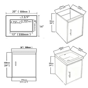 English Elm 20 Inch Floating Bathroom Vanity with Plywood Cabinet and Ceramic Sink for Small Spaces White B2775P510792