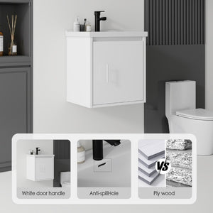 English Elm 20 Inch Floating Bathroom Vanity with Plywood Cabinet and Ceramic Sink for Small Spaces White B2775P510792
