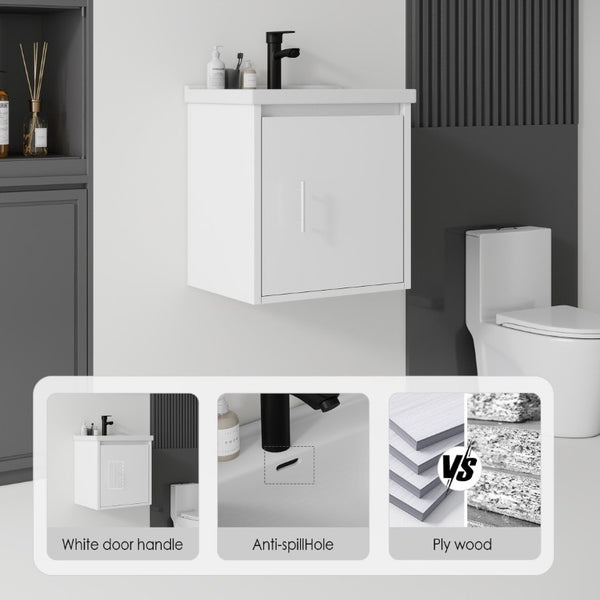 English Elm 20 Inch Floating Bathroom Vanity with Plywood Cabinet and Ceramic Sink for Small Spaces White B2775P510792