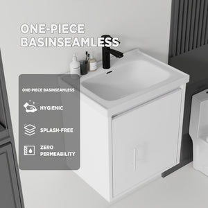 English Elm 20 Inch Floating Bathroom Vanity with Plywood Cabinet and Ceramic Sink for Small Spaces White B2775P510792