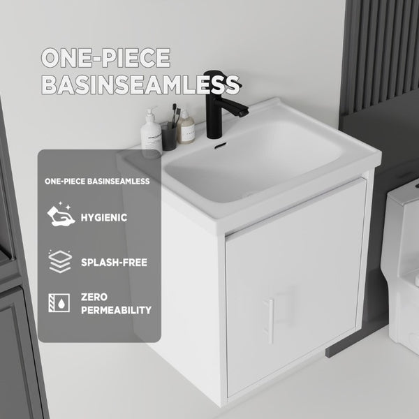 English Elm 20 Inch Floating Bathroom Vanity with Plywood Cabinet and Ceramic Sink for Small Spaces White B2775P510792