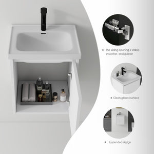 English Elm 20 Inch Floating Bathroom Vanity with Plywood Cabinet and Ceramic Sink for Small Spaces White B2775P510792