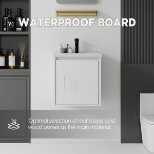 English Elm 20 Inch Floating Bathroom Vanity with Plywood Cabinet and Ceramic Sink for Small Spaces White B2775P510792