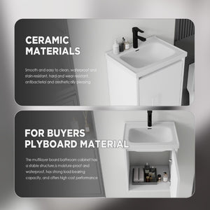 English Elm 20 Inch Floating Bathroom Vanity with Plywood Cabinet and Ceramic Sink for Small Spaces White B2775P510792