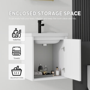 English Elm 20 Inch Floating Bathroom Vanity with Plywood Cabinet and Ceramic Sink for Small Spaces White B2775P510792