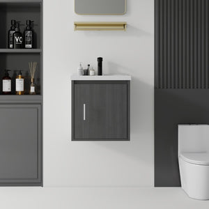 English Elm 20 Inch Floating Bathroom Vanity with Plywood Cabinet and Ceramic Sink for Small Spaces Grey - A B2775P510793