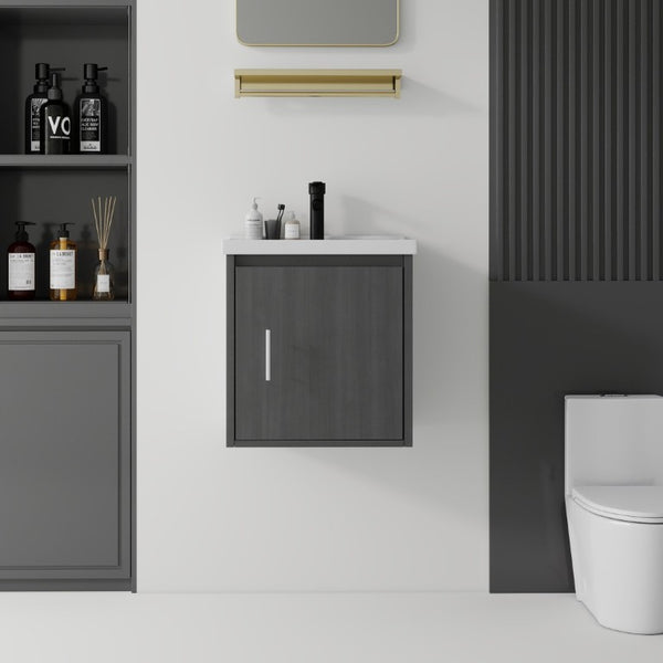 English Elm 20 Inch Floating Bathroom Vanity with Plywood Cabinet and Ceramic Sink for Small Spaces Grey - A B2775P510793