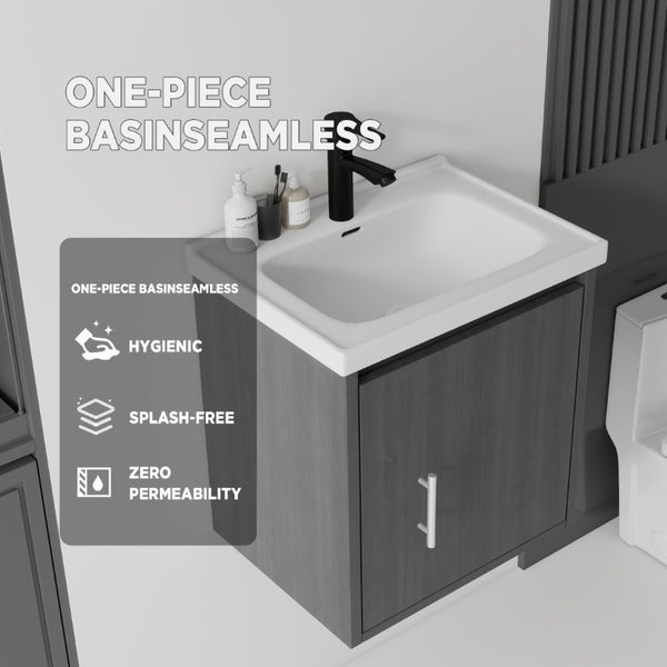 English Elm 20 Inch Floating Bathroom Vanity with Plywood Cabinet and Ceramic Sink for Small Spaces Grey - A B2775P510793