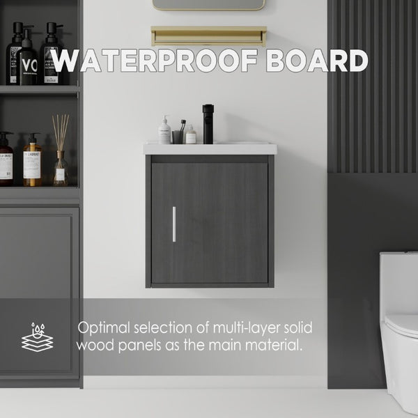 English Elm 20 Inch Floating Bathroom Vanity with Plywood Cabinet and Ceramic Sink for Small Spaces Grey - A B2775P510793