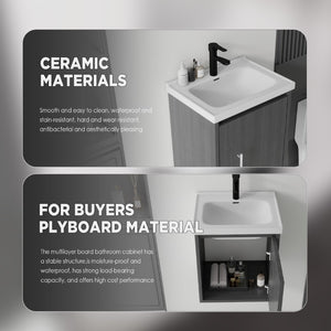 English Elm 20 Inch Floating Bathroom Vanity with Plywood Cabinet and Ceramic Sink for Small Spaces Grey - A B2775P510793