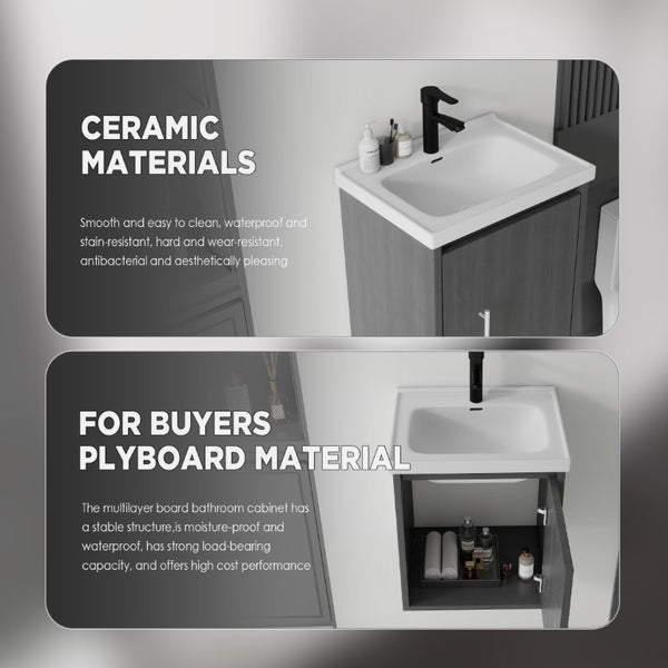 English Elm 20 Inch Floating Bathroom Vanity with Plywood Cabinet and Ceramic Sink for Small Spaces Grey - A B2775P510793
