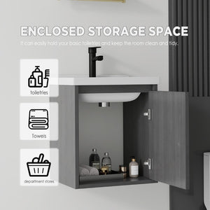 English Elm 20 Inch Floating Bathroom Vanity with Plywood Cabinet and Ceramic Sink for Small Spaces Grey - A B2775P510793
