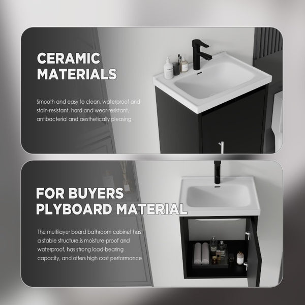 English Elm 20 Inch Floating Wall Mount Bathroom Vanity Solid Plywood Ceramic Basin Soft Close B2775P510794