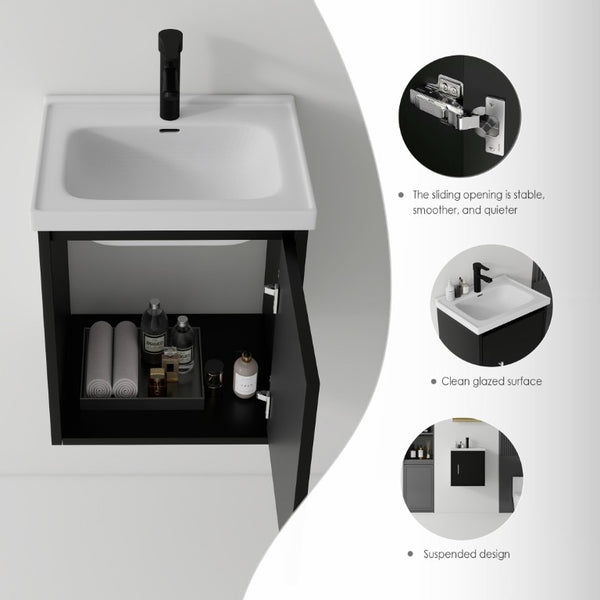English Elm 20 Inch Floating Wall Mount Bathroom Vanity Solid Plywood Ceramic Basin Soft Close B2775P510794