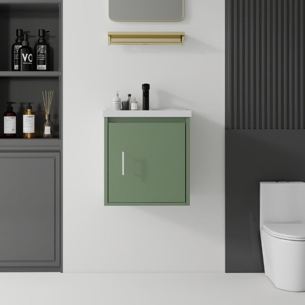 English Elm 20 Inch Floating Bathroom Vanity with Plywood Cabinet and Ceramic Sink for Small Spaces Green B2775P510795