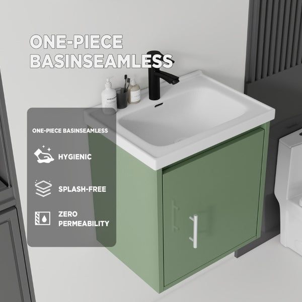 English Elm 20 Inch Floating Bathroom Vanity with Plywood Cabinet and Ceramic Sink for Small Spaces Green B2775P510795