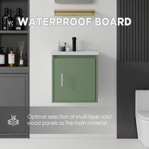 English Elm 20 Inch Floating Bathroom Vanity with Plywood Cabinet and Ceramic Sink for Small Spaces Green B2775P510795