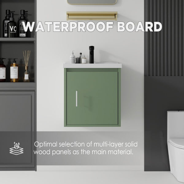English Elm 20 Inch Floating Bathroom Vanity with Plywood Cabinet and Ceramic Sink for Small Spaces Green B2775P510795