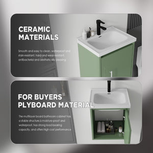English Elm 20 Inch Floating Bathroom Vanity with Plywood Cabinet and Ceramic Sink for Small Spaces Green B2775P510795