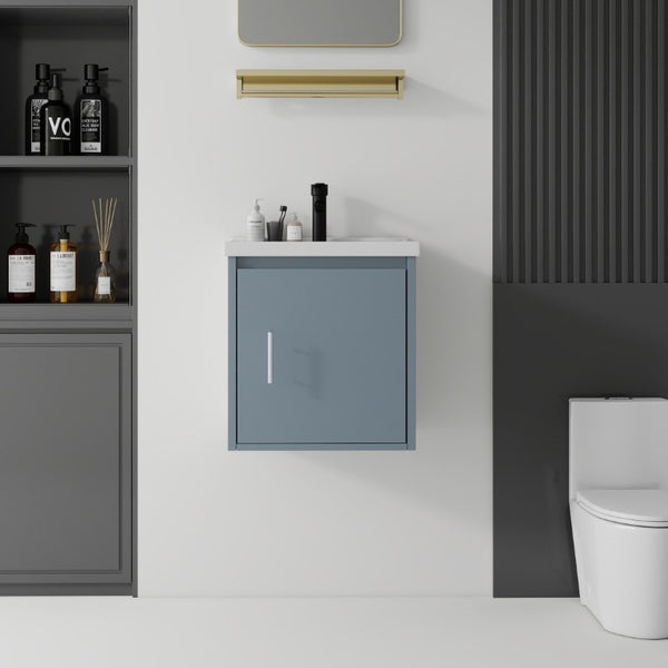 English Elm 20 Inch Floating Bathroom Vanity with Plywood Cabinet and Ceramic Sink for Small Spaces Blue B2775P510796