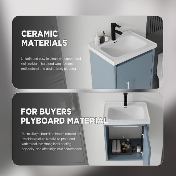 English Elm 20 Inch Floating Bathroom Vanity with Plywood Cabinet and Ceramic Sink for Small Spaces Blue B2775P510796