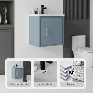 English Elm 20 Inch Floating Bathroom Vanity with Plywood Cabinet and Ceramic Sink for Small Spaces Blue B2775P510796