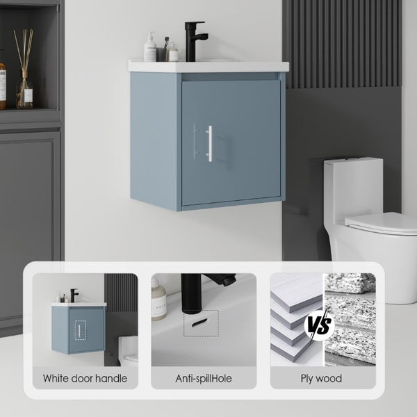 English Elm 20 Inch Floating Bathroom Vanity with Plywood Cabinet and Ceramic Sink for Small Spaces Blue B2775P510796