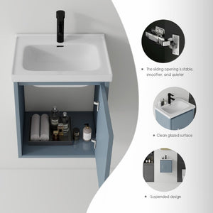 English Elm 20 Inch Floating Bathroom Vanity with Plywood Cabinet and Ceramic Sink for Small Spaces Blue B2775P510796