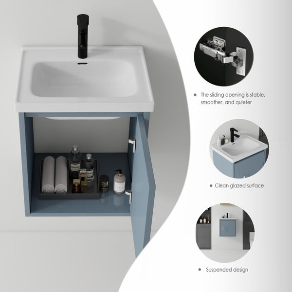 English Elm 20 Inch Floating Bathroom Vanity with Plywood Cabinet and Ceramic Sink for Small Spaces Blue B2775P510796
