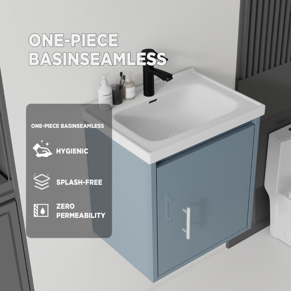English Elm 20 Inch Floating Bathroom Vanity with Plywood Cabinet and Ceramic Sink for Small Spaces Blue B2775P510796