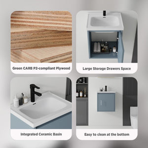 English Elm 20 Inch Floating Bathroom Vanity with Plywood Cabinet and Ceramic Sink for Small Spaces Blue B2775P510796