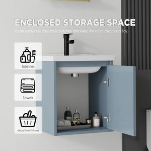 English Elm 20 Inch Floating Bathroom Vanity with Plywood Cabinet and Ceramic Sink for Small Spaces Blue B2775P510796