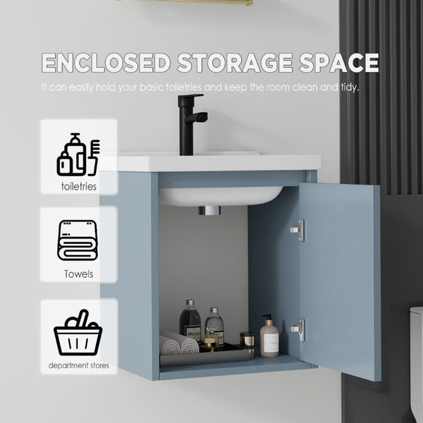 English Elm 20 Inch Floating Bathroom Vanity with Plywood Cabinet and Ceramic Sink for Small Spaces Blue B2775P510796