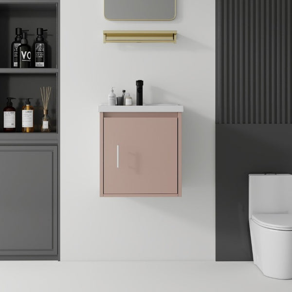 English Elm 20 Inch Floating Bathroom Vanity with Plywood Cabinet and Ceramic Sink for Small Spaces Pink B2775P510797