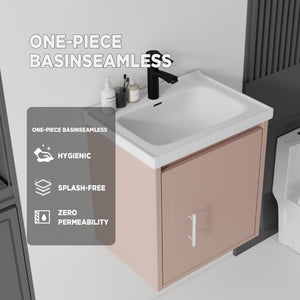 English Elm 20 Inch Floating Bathroom Vanity with Plywood Cabinet and Ceramic Sink for Small Spaces Pink B2775P510797