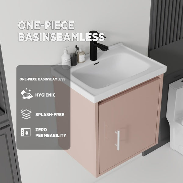 English Elm 20 Inch Floating Bathroom Vanity with Plywood Cabinet and Ceramic Sink for Small Spaces Pink B2775P510797