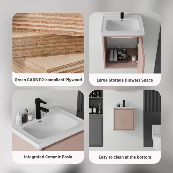English Elm 20 Inch Floating Bathroom Vanity with Plywood Cabinet and Ceramic Sink for Small Spaces Pink B2775P510797