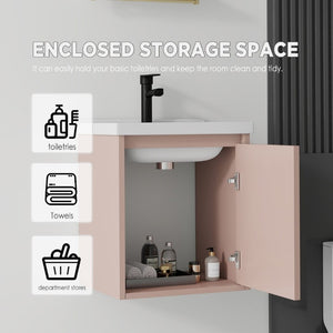 English Elm 20 Inch Floating Bathroom Vanity with Plywood Cabinet and Ceramic Sink for Small Spaces Pink B2775P510797