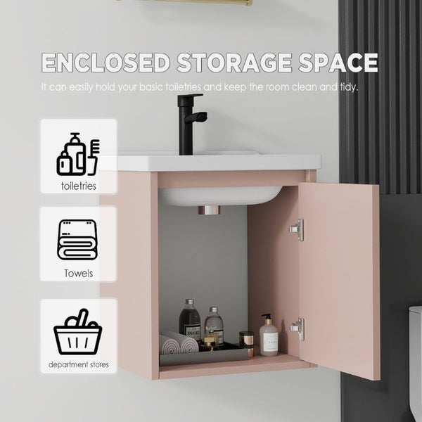 English Elm 20 Inch Floating Bathroom Vanity with Plywood Cabinet and Ceramic Sink for Small Spaces Pink B2775P510797