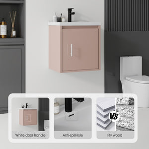 English Elm 20 Inch Floating Bathroom Vanity with Plywood Cabinet and Ceramic Sink for Small Spaces Pink B2775P510797