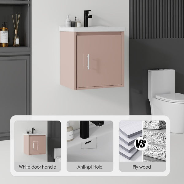 English Elm 20 Inch Floating Bathroom Vanity with Plywood Cabinet and Ceramic Sink for Small Spaces Pink B2775P510797