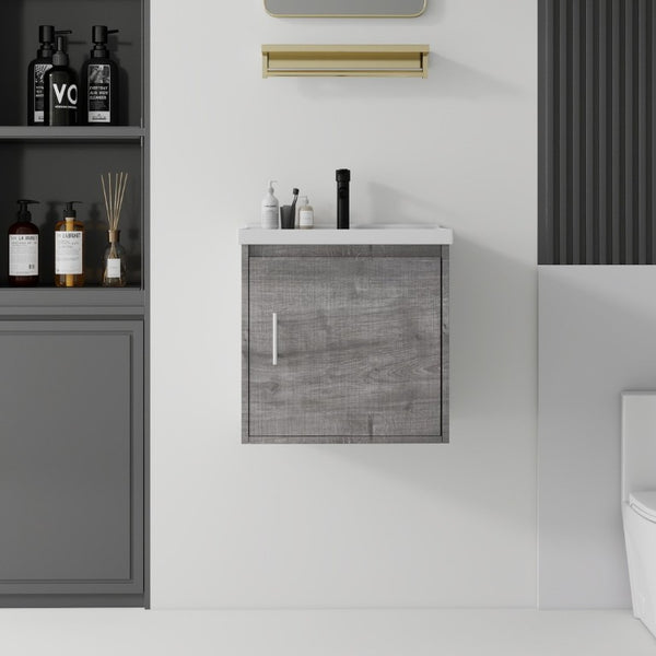 English Elm 20 Inch Floating Bathroom Vanity with Plywood Cabinet and Ceramic Sink for Small Spaces Grey - B B2775P510798