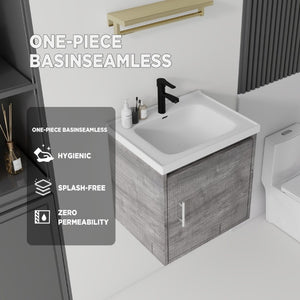 English Elm 20 Inch Floating Bathroom Vanity with Plywood Cabinet and Ceramic Sink for Small Spaces Grey - B B2775P510798